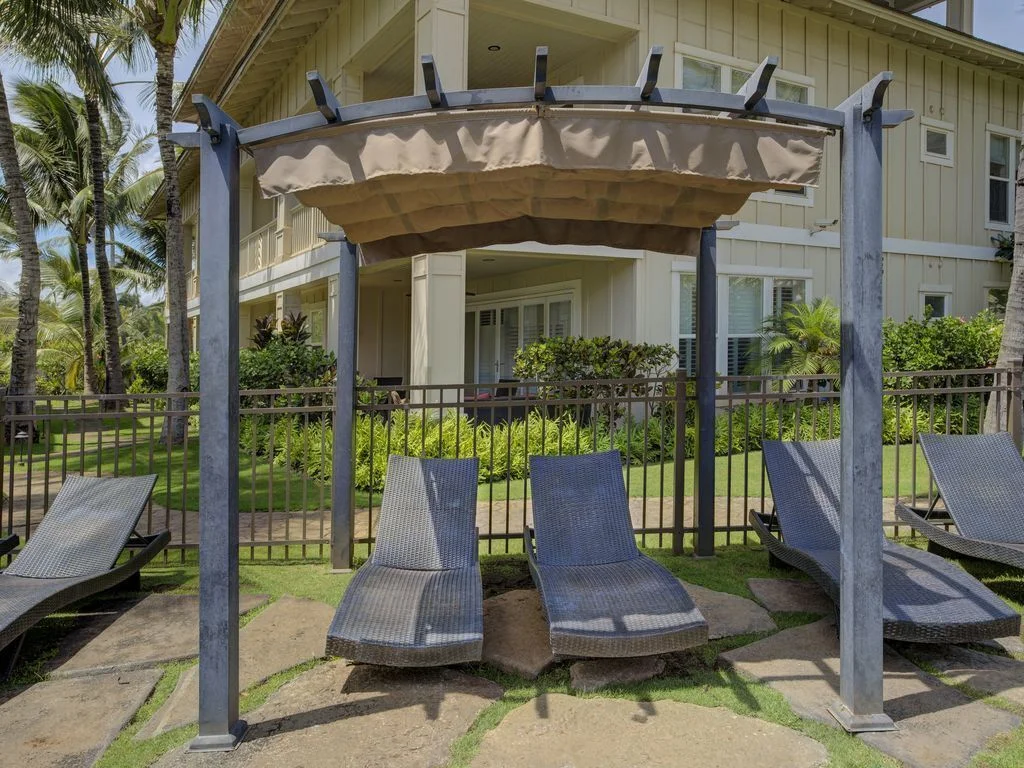outdoor area by the pool