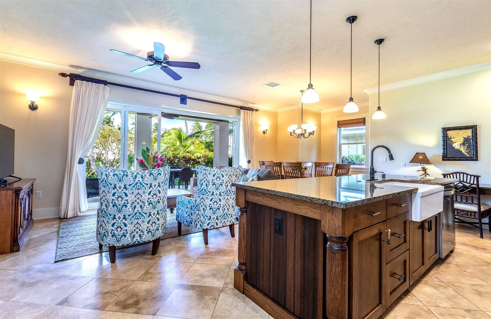 Family room of the Villa with sofas and dining table