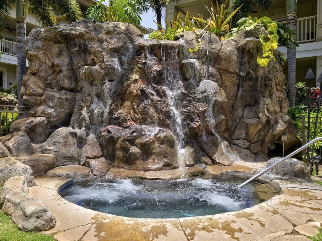 waterfall next to the hot tub